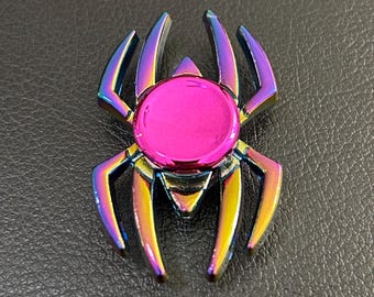 Iridescent Spider Fidget Spinner: Rainbow Metallic Goth Desk Toy
