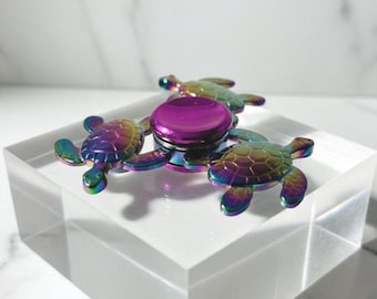 Iridescent Sea Turtle Fidget Spinner: Metallic Rainbow Quiet Rotation Hand Spinner