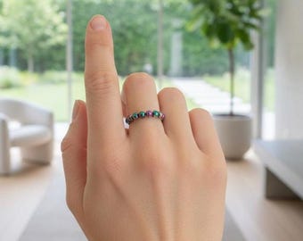 Iridescent Fidget Ring: Rainbow Metallic Spinner Bead Jewelry