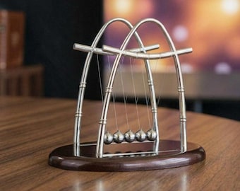 Modern Arched Newton's Cradle | Zen Executive Desk Decor | Kinetic Motion Art | Physics Pendulum Gift