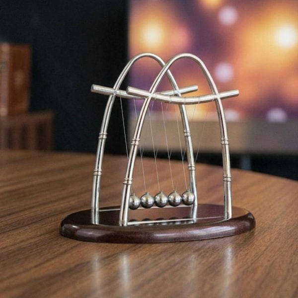 Modern Arched Newton's Cradle | Zen Executive Desk Decor | Kinetic Motion Art | Physics Pendulum Gift