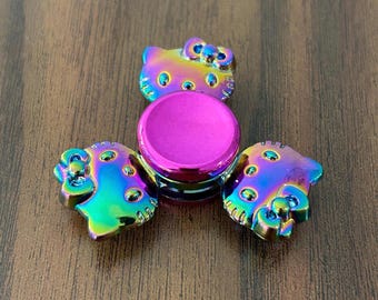 Bow Kitty Cat Head Fidget Spinner | Iridescent Metallic Rainbow Finish