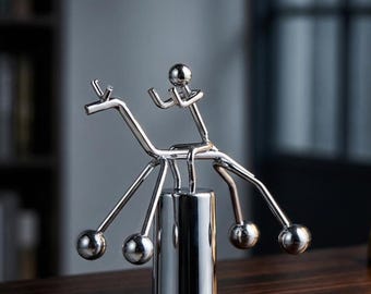 The Midnight Jockey: Kinetic Horse and Rider Newton's Pendulum Sculpture for Equine Enthusiasts