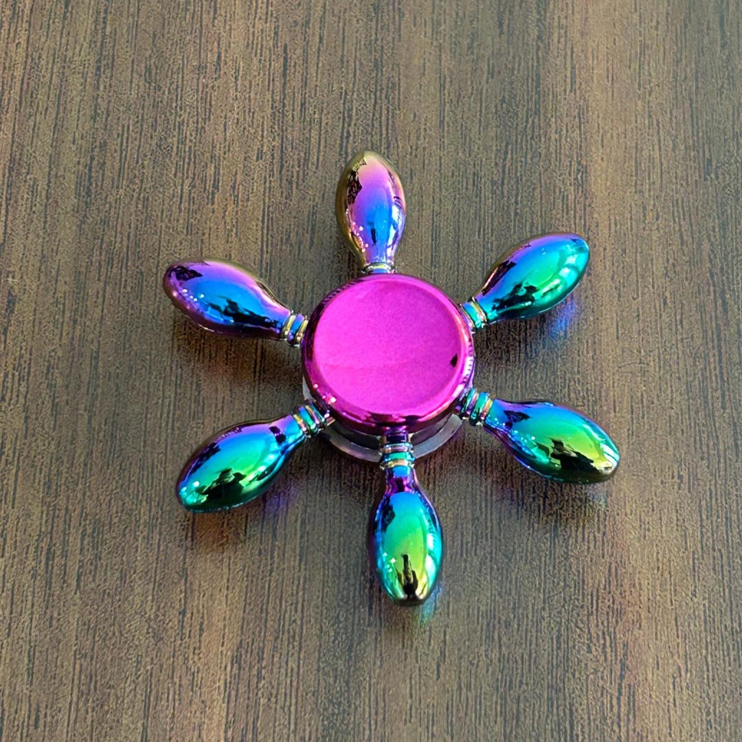 Pin Shape Fidget Rainbow Bowling Pin Fidget Spinner - Iridescent Metallic 6-arm Unique ...