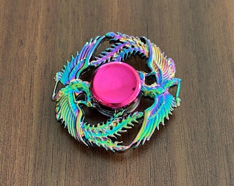 Rainbow Phoenix Metal Fidget Spinner, Iridescent Dragon Dual-Wing Sensory Desk Toy