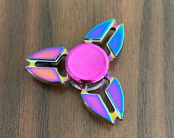 Rainbow Tech Lotus Petal Metal Fidget Spinner, Iridescent Geometric 3-Arm Sensory Toy