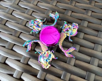 Iridescent Mermaid Fidget Spinner: Rainbow Ocean and Sea Theme Nautical Metallic Handheld Focus