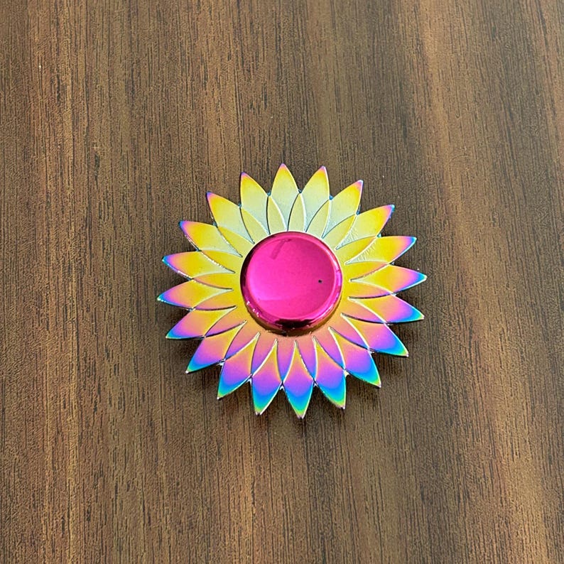 Rainbow Sunburst Flower Fidget Spinner, Metal Dahlia Kinetic Desk Toy ...