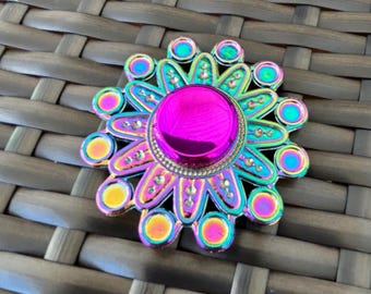 Iridescent Mandala Spinner: Metallic Rainbow Fidget Toy, Zen Focus Tool