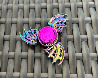 Inferno Wing Fidget Spinner: Iridescent Rainbow Dragon Bat Pocket Accessory Toy