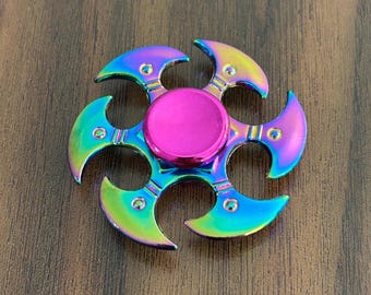 Iridescent Blade Ninja Star Fidget Spinner: Metallic Rainbow Handheld Spinner