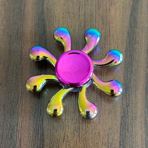 Iridescent Swirl Droplet Fidget Spinner Rainbow Spinning Handheld or Desk Toy