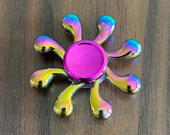 Iridescent Swirl Droplet Fidget Spinner Rainbow Spinning Handheld or Desk Toy