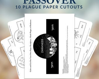 Diademas de las 10 plagas para niños / Manualidad imprimible para la Pascua judía / Dibuja, colorea y usa / Actividad bíblica del Éxodo / Sinagoga para educación en el hogar