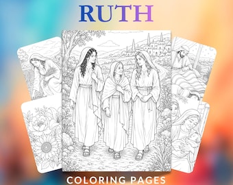 Story of Ruth Coloring Pages | Shavuot Bible Scenes for Kids (5 Pages)