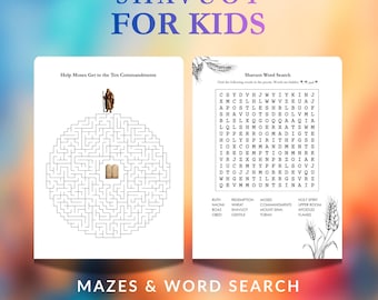 Shavuot Kids Mazes & Word Search | Feast of Weeks Bible Activity (4 Pages)