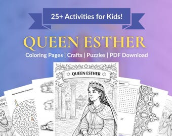 Páginas para colorear y actividades de la reina Ester para Purim / Recurso bíblico / Descarga instantánea en PDF