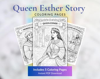 Dibujos para colorear de la Reina Ester / Actividad de Purim para niños (Descarga instantánea)