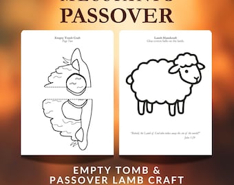 Manualidad de Pascua Mesiánica para Niños / Tumba Vacía y Cordero Pascual: Actividad Imprimible para Recortar y Pegar / Fiesta de la Resurrección de las Primicias