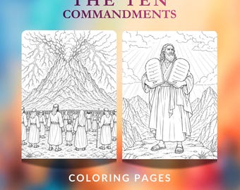 Moses Ten Commandments Coloring Pages | Mount Sinai Bible Sheets (Digital Download)
