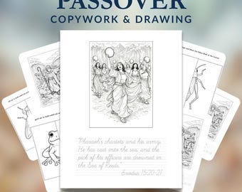 Ejercicios de escritura sobre la Pascua para niños / Escritura de las Escrituras del Éxodo / Actividad de dibujo con imagen especular / Biblia imprimible de Charlotte Mason / Educación en casa