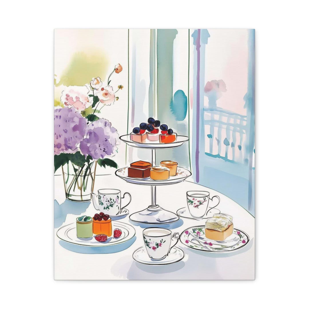 Sunlit Afternoon Tea Watercolor Painting Matte Canvas - Etsy