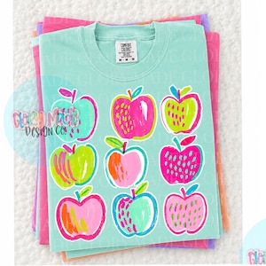 Preppy Apple PNG, Teacher Apple Clipart, Neon Apple PNG, Back to School png, Colorful Apple Design, Teacher Shirt PNG, School Clipart