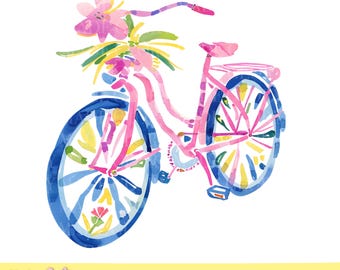 Watercolor Floral Bicycle PNG | Coastal Pink Beach Bike Clipart | Coastal Summer Art | Sublimation PNG | Digital Download