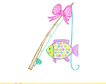 Girly Fishing PNG, Cute Fish with Bow Clipart, Preppy Girl Fishing Design, Daddy Daughter Fishing PNG, Pink Bow Fish PNG