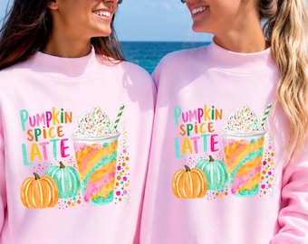 Latte de calabaza con especias PNG / Café de otoño PNG / Taza de café de calabaza otoñal colorida / Diseño de sublimación otoñal preppy / Descarga PNG de acuarela