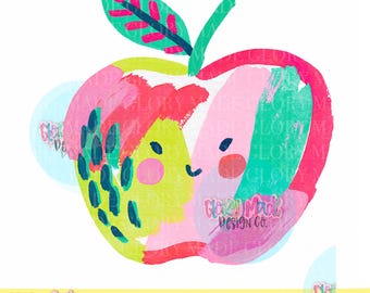 Manzana linda para maestra PNG, Manzana preppy PNG, Regreso a clases PNG, Diseño de camiseta para maestra, Imágenes prediseñadas de manzana kawaii, PNG para sublimación, Manzana escolar PNG