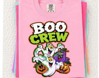 Fantasmas retro Calabaza PNG / Lindo diseño de camiseta de Halloween / Transferencia por sublimación / Descarga instantánea / Boo Crew Halloween