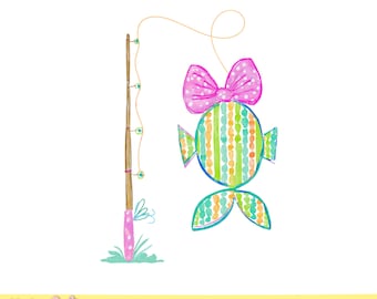 Girly Fishing PNG, Girl Fish Bow Shirt Design, Kids Fishing Shirt PNG, Cute Fishing Girl Graphic, Pink Bow Fish Clipart Download