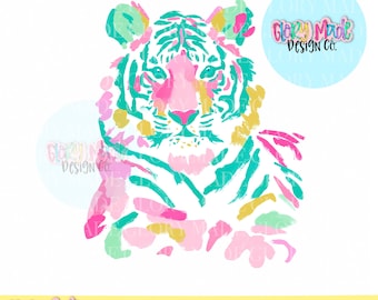 Watercolor Tiger PNG, Colorful Tiger Face Clipart, Preppy Animal PNG, Sublimation Design, Bright Jungle Graphic, Shirt Design Download