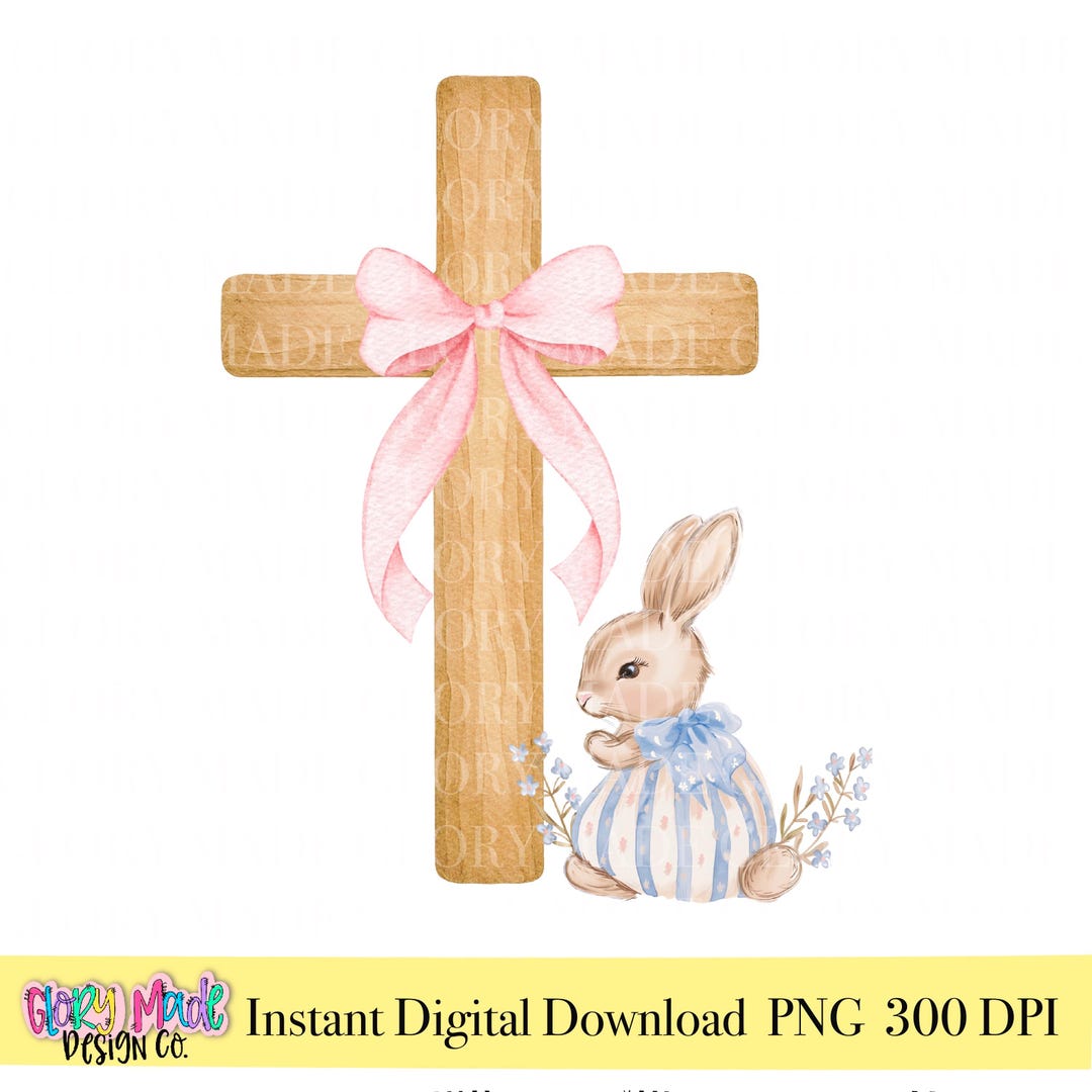 Christian Easter Bunny PNG, Floral Cross Easter Design, Religious ...