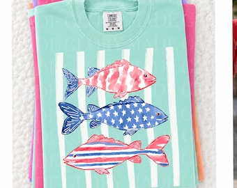 PNG-bundel patriottische vis | Rood wit blauw kustvis clipart | Americana zomershirtontwerp vissen | Aquarel nautisch png