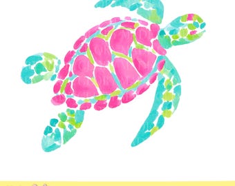 Preppy Sea Turtle PNG, Coastal Turtle Clipart, Watercolor Beach Turtle PNG, Summer Beach Design, Preppy Ocean Animal Clipart, Sublimation PN