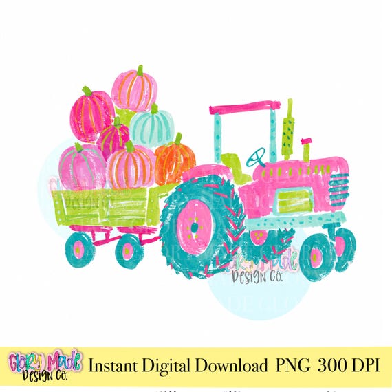 Fall Clipart PNG, Pumpkin Harvest Clipart, Watercolor Autumn Tractor PNG, Cute Pumpkin Patch Graphic, Instant Download