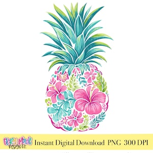 Preppy Pineapple PNG | Colorful Tropical Floral Pineapple Clipart | Coastal Summer Shirt Design | Beach Vacation Graphic | Boutique Sublimat