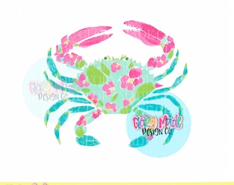 Preppy Crab PNG, Coastal Crab Clipart, Pink Floral Crab PNG, Beach Summer Clipart, Southern Crab Design, Ocean Clipart, Instant Download
