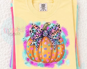 Calabaza con lazo de leopardo PNG / Imágenes prediseñadas de calabaza otoñal coqueta / Calabaza brillante PNG linda / Diseño de sublimación otoñal en acuarela / PNG otoñal femenino