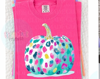 Calabaza leopardo PNG / Imágenes prediseñadas de calabaza otoñal en acuarela / Calabaza rosa y turquesa PNG / Lindo diseño de sublimación otoñal / Imágenes prediseñadas de calabaza boho