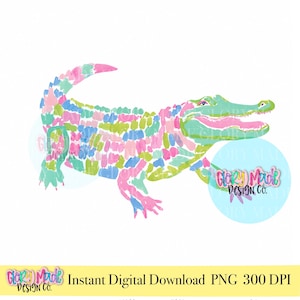 Preppy Alligator PNG, Colorful Gator Clipart, Cute Southern Gator PNG, Coastal Gator Clipart, Alligator Design, Trendy PNG, Later Gator