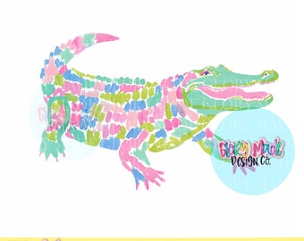 Preppy Alligator PNG, Colorful Gator Clipart, Cute Southern Gator PNG, Coastal Gator Clipart, Alligator Design, Trendy PNG, Later Gator