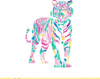 Watercolor Tiger PNG, Neon Tiger Clipart, Preppy Animal PNG, Sublimation Design, Bright Jungle Graphic, Shirt Design Download