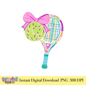 Girly Tennis Racket PNG, Cute Tennis Bow Clipart, Preppy Tennis Ball Design, Tennis Shirt Graphic, Coquette Sports PNG, Instant Download