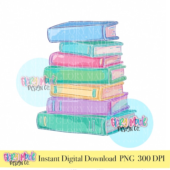Book Stack PNG | Colorful Books Clipart | Teacher PNG | Reading PNG | Coquette School png | Book Drawing Clipart