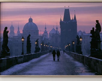 Misty European Bridge Cityscape Wall Art