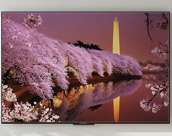 Washington Monument Print – D.C. Travel Poster – Cherry Blossom Print – American Landmark Wall Art