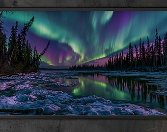 Northern Lights Wall Art, Aurora Borealis Print, Night Sky Landscape Photography, Arctic Nature Poster
